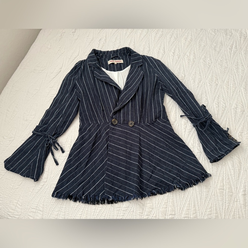 Free People Navy Striped Blazer